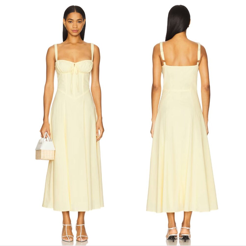 NEW WITH TAGS Sndys Alessia Drop Waist Midi Dress - Light Yellow Cotton Small S